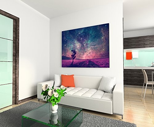 Paul Sinus Art Kunstfoto auf Leinwand 60x40cm Künstlerische Fotografie - Fantastische Milchstraße mit Baum auf Leinwand Exklusives Wandbild Moderne Fotografie für Ihre Wand in Vielen Größen