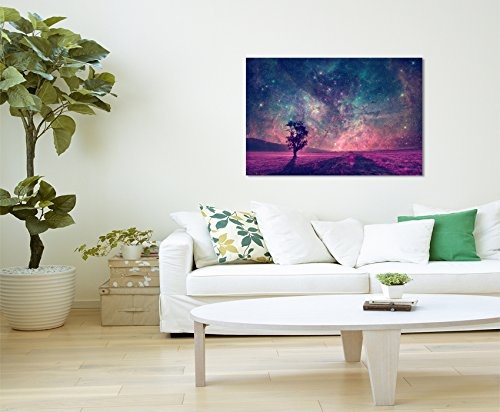 Paul Sinus Art Kunstfoto auf Leinwand 60x40cm Künstlerische Fotografie - Fantastische Milchstraße mit Baum auf Leinwand Exklusives Wandbild Moderne Fotografie für Ihre Wand in Vielen Größen