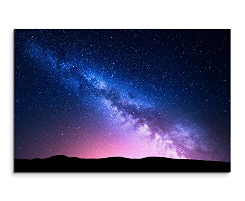 Sinus Art Wandbild 60x40cm Landschaftsfotografie - Milchstraße im pinken Sternenhimmel auf Leinwand für Wohnzimmer, Büro, Schlafzimmer, Ferienwohnung u.v.m. Gestochen scharf in Top Qualität