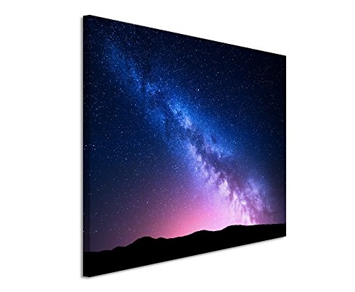 Sinus Art Wandbild 60x40cm Landschaftsfotografie - Milchstraße im pinken Sternenhimmel auf Leinwand für Wohnzimmer, Büro, Schlafzimmer, Ferienwohnung u.v.m. Gestochen scharf in Top Qualität