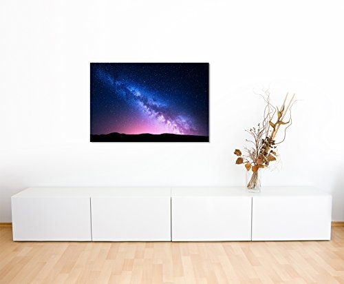 Sinus Art Wandbild 60x40cm Landschaftsfotografie - Milchstraße im pinken Sternenhimmel auf Leinwand für Wohnzimmer, Büro, Schlafzimmer, Ferienwohnung u.v.m. Gestochen scharf in Top Qualität