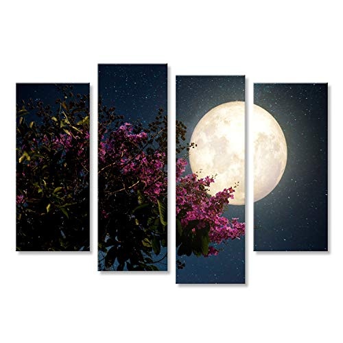 islandburner Bild Bilder auf Leinwand Schöne Kirschblüte (Sakura Blumen) mit Milchstraße Stern in Nacht Himmel Wandbild, Poster, Leinwandbild FBP