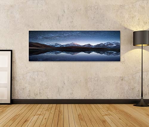 Bild Bilder auf Leinwand Nachthimmel mit Sternen und der Milchstraße über Einem Bergsee. Collage aus Zwei Frames. Kunst, die Fotos verarbeitet Wandbild, Poster, Leinwandbild PSJ
