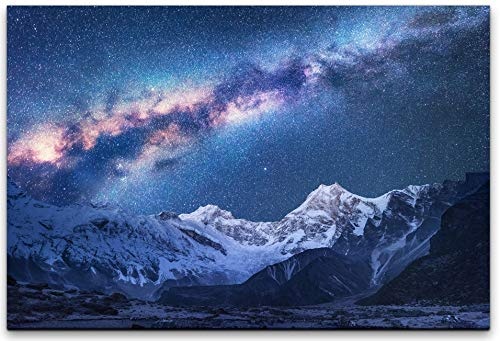 bestforhome 150x100cm Leinwandbild Milchstraße und Sterne über dem Himalaya Gipfel Leinwand auf Holzrahmen