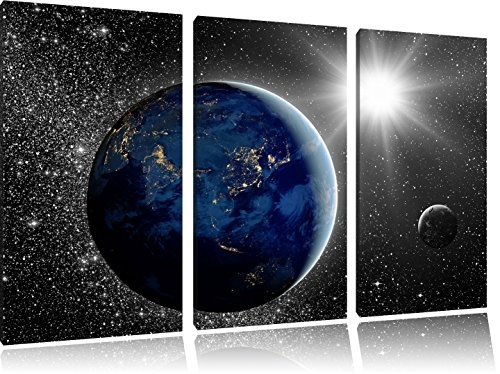 Erde mit Sonne im Weltall schwarz/weiß auf 3-Teiler...