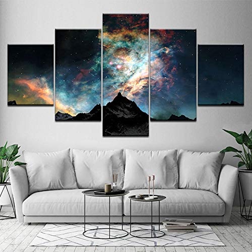 EUFJHS 5-Teilige Leinwand Auf Leinwand Gedruckt Hd Leinwandbilder Dekor Sternenhimmel Berge Raum Planeten Malerei Drucken Abstrakte Milchstraße Poster Wandkunst-B Rahmen