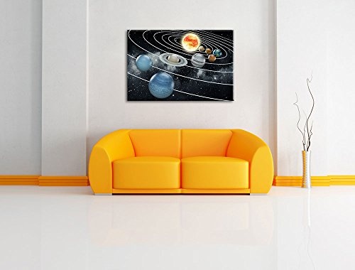Sonnensystem mit unseren Planeten Format: 80x60 auf Leinwand, XXL riesige Bilder fertig gerahmt mit Keilrahmen, Kunstdruck auf Wandbild mit Rahmen, günstiger als Gemälde oder Ölbild, kein Poster oder Plakat