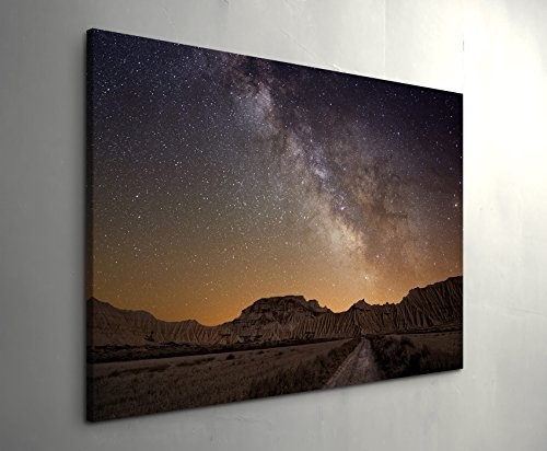 Paul Sinus Art Leinwandbilder | Bilder Leinwand 120x80cm Milchstraße über der Wüste von Bardenas - Spanien