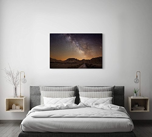 Paul Sinus Art Leinwandbilder | Bilder Leinwand 120x80cm Milchstraße über der Wüste von Bardenas - Spanien