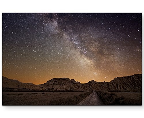 Paul Sinus Art Leinwandbilder | Bilder Leinwand 120x80cm Milchstraße über der Wüste von Bardenas - Spanien