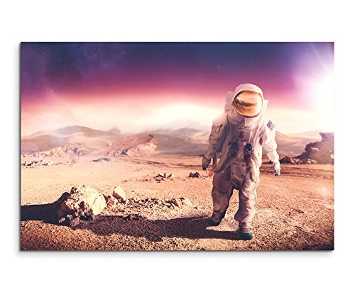 XXL Fotoleinwand 120x80cm Astronaut in Mondlandschaft auf Leinwand exklusives Wandbild moderne Fotografie für ihre Wand in vielen Größen