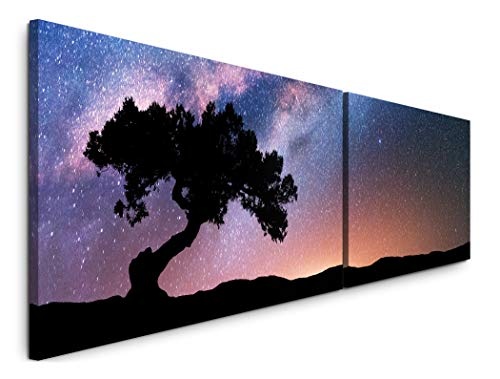 Paul Sinus Art Baum mit Sonnenstrahlen und Milchstraße 180x50cm - 2 Wandbilder je 50x90cm - Kunstdrucke - Wandbild - Leinwandbilder fertig auf Rahmen