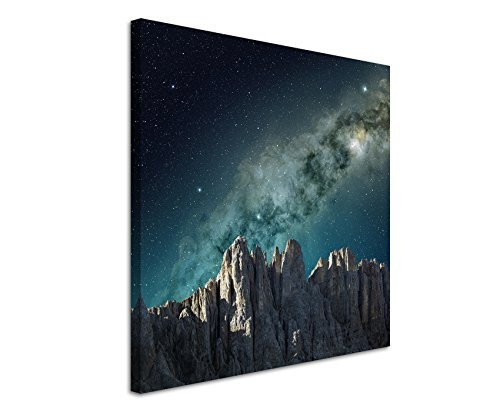 Leinwandbild 60x60cm Landschaftsfotografie – Milchstraße über Gebirgskette auf Leinwand exklusives Wandbild moderne Fotografie für ihre Wand in vielen Größen