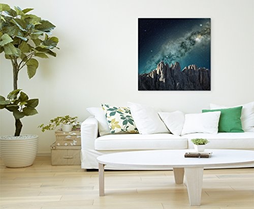 Leinwandbild 60x60cm Landschaftsfotografie – Milchstraße über Gebirgskette auf Leinwand exklusives Wandbild moderne Fotografie für ihre Wand in vielen Größen