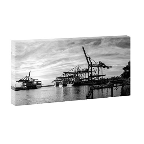 Hafenpanorama | Panoramabild im XXL Format | Kunstdruck auf Leinwand | Wandbild | Poster | Fotografie | Verschiedene Formate und Farben (40 cm x 80 cm, Schwarz-Weiß)