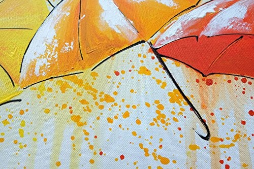KunstLoft® Acryl Gemälde Sombrillas 140x70cm | original handgemalte Leinwand Bilder XXL | Schirme Sonne Regenbogen Bunt | Wandbild Acrylbild moderne Kunst einteilig mit Rahmen