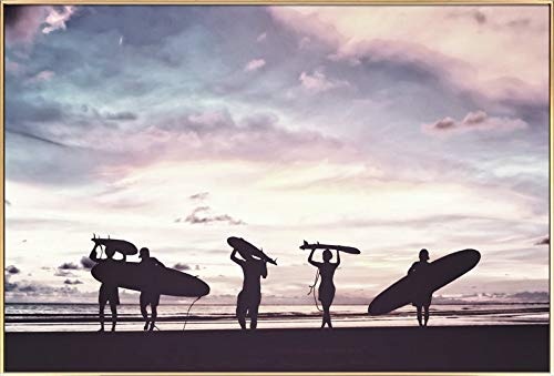 KunstLoft® Gerahmte Fotografie Surfers at Dusk 90x60cm | moderner Foto-Print hinter Echtglas | Meer Surfbrett Lila Schwarz | Fotokunst inkl. Aluminium-Bilderrahmen