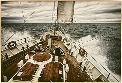 KunstLoft® Gerahmte Fotografie Wild Sea 90x60cm | moderner Foto-Print hinter Echtglas | Schiff Meer Braun Beige | Fotokunst inkl. Aluminium-Bilderrahmen