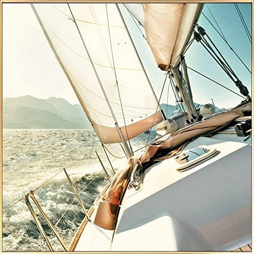 KunstLoft® Gerahmte Fotografie Set The Sails 80x80cm | moderner Foto-Print hinter Echtglas | Segelschiff Meer Blau Weiß | Fotokunst inkl. Aluminium-Bilderrahmen