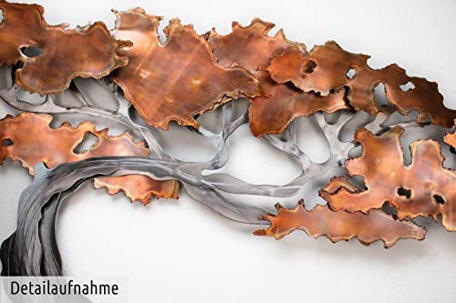 Extravagante KunstLoft® Metall Wandskulptur Rejuvenated 61x110x6cm | Design Wanddeko XXL handgefertigt | Luxus Metallbild Wandrelief | Silber Braun Baum Herbst | Wandbild modern