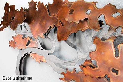 Extravagante KunstLoft® Metall Wandskulptur Rejuvenated 61x110x6cm | Design Wanddeko XXL handgefertigt | Luxus Metallbild Wandrelief | Silber Braun Baum Herbst | Wandbild modern