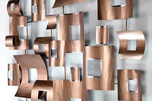 KunstLoft Extravagante Metall Wandskulptur Clockwork 100x100x6cm | Design Wanddeko XXL handgefertigt | Luxus Metallbild Wandrelief | Abstrakt Formen Viereck Kupfer | Wandbild modern