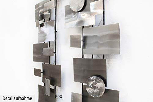 Extravagante KunstLoft® Metall Wandskulptur Living Geometry 108x25x15cm | Design Wanddeko XXL handgefertigt | Luxus Metallbild Wandrelief | Abstrakte Quader & Kreise in Silber | Wandbild modern