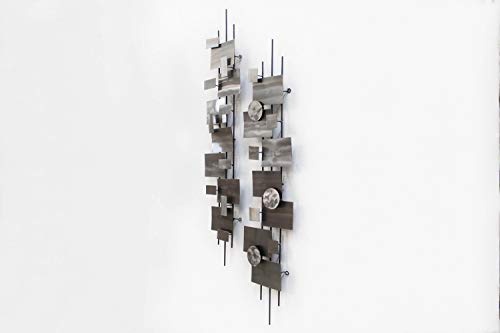 Extravagante KunstLoft® Metall Wandskulptur Living Geometry 108x25x15cm | Design Wanddeko XXL handgefertigt | Luxus Metallbild Wandrelief | Abstrakte Quader & Kreise in Silber | Wandbild modern