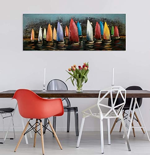 Extravagantes KunstLoft® Metallbild 3D Speedy Boats 150x50x5,5cm | Design Wanddeko XXL handgefertigt | Unikat Luxus Wandskulptur | Segelboote Boote Segeln Meer Wasser Sport | Wandbild Relief modern