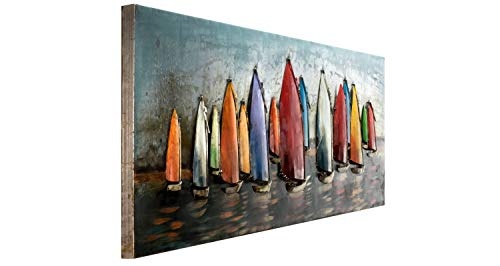 Extravagantes KunstLoft® Metallbild 3D Speedy Boats 150x50x5,5cm | Design Wanddeko XXL handgefertigt | Unikat Luxus Wandskulptur | Segelboote Boote Segeln Meer Wasser Sport | Wandbild Relief modern