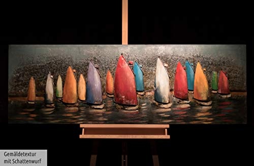 Extravagantes KunstLoft® Metallbild 3D Speedy Boats 150x50x5,5cm | Design Wanddeko XXL handgefertigt | Unikat Luxus Wandskulptur | Segelboote Boote Segeln Meer Wasser Sport | Wandbild Relief modern