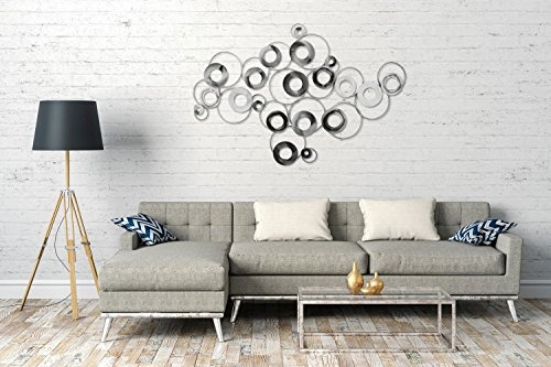 Extravagante KunstLoft® Metall Wandskulptur Unburdened 84x129x4cm | Design Wanddeko XXL handgefertigt | Luxus Metallbild Wandrelief | Silber Abstrakt Kreise Ringe | Wandbild modern