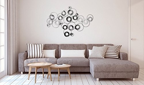 Extravagante KunstLoft® Metall Wandskulptur Unburdened 84x129x4cm | Design Wanddeko XXL handgefertigt | Luxus Metallbild Wandrelief | Silber Abstrakt Kreise Ringe | Wandbild modern