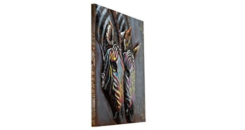 Extravagantes KunstLoft® Metallbild 3D Twins 80x80x6,5cm | Design Wanddeko XXL handgefertigt | Unikat Luxus Wandskulptur | Zebra Tier Safari Bunt | Wandbild Relief modern