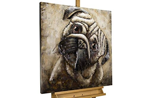 KunstLoft Extravagantes Metallbild 3D Pug Life 80x80x5cm | Design Wanddeko XXL handgefertigt | Unikat Luxus Wandskulptur | Mops Hund Tier Gesicht Grau | Wandbild Relief modern