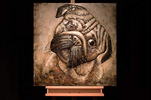 KunstLoft Extravagantes Metallbild 3D Pug Life 80x80x5cm | Design Wanddeko XXL handgefertigt | Unikat Luxus Wandskulptur | Mops Hund Tier Gesicht Grau | Wandbild Relief modern