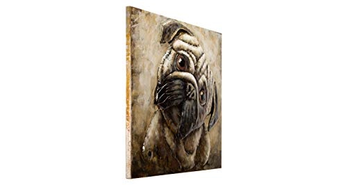 KunstLoft Extravagantes Metallbild 3D Pug Life 80x80x5cm | Design Wanddeko XXL handgefertigt | Unikat Luxus Wandskulptur | Mops Hund Tier Gesicht Grau | Wandbild Relief modern