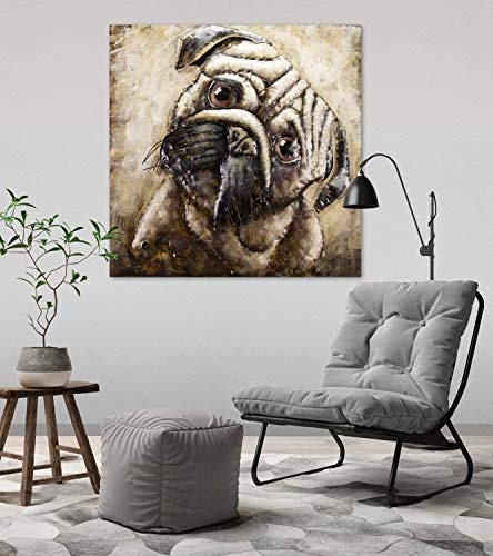 KunstLoft Extravagantes Metallbild 3D Pug Life 80x80x5cm | Design Wanddeko XXL handgefertigt | Unikat Luxus Wandskulptur | Mops Hund Tier Gesicht Grau | Wandbild Relief modern