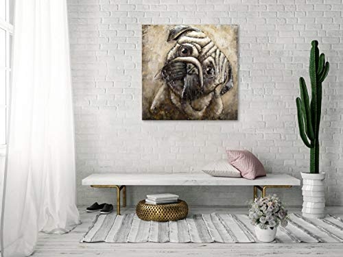 KunstLoft Extravagantes Metallbild 3D Pug Life 80x80x5cm | Design Wanddeko XXL handgefertigt | Unikat Luxus Wandskulptur | Mops Hund Tier Gesicht Grau | Wandbild Relief modern