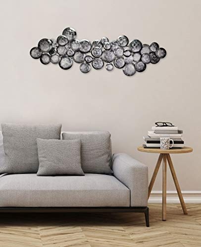 Extravagante KunstLoft® Metall Wandskulptur Pulsating 38x111x6,5cm | Design Wanddeko XXL handgefertigt | Luxus Metallbild Wandrelief | Abstrakt Silber Punkte Steine | Wandbild modern