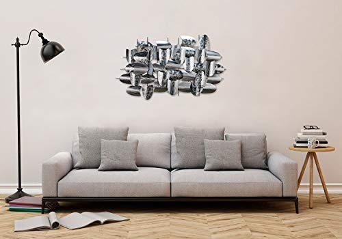 Extravagante KunstLoft® Metall Wandskulptur Argent Armour 70x128x8cm | Design Wanddeko XXL handgefertigt | Luxus Metallbild Wandrelief | Silber Grau Abstrakt Abgerundete Platten | Wandbild modern