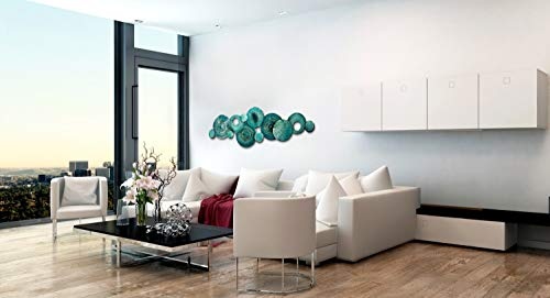 KunstLoft Extravagante Metall Wandskulptur Im Einklang 150x50x6cm | Design Wanddeko XXL handgefertigt | Luxus Metallbild Wandrelief | Abstrakt Kreise Türkis | Wandbild modern