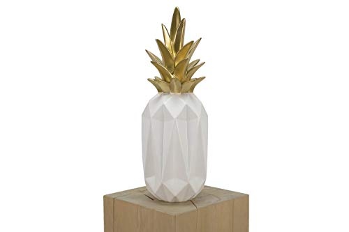 KunstLoft® Skulptur Pineapplicious 19x19x54cm | Moderne Kunststein-Figur | Ananas Deko Weiß Gold | Statue als Unikat - Handgefertigtes Kunstwerk | Schöne Wohnzimmer-Dekoration