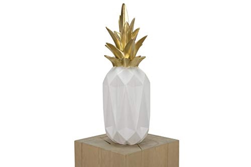 KunstLoft® Skulptur Pineapplicious 19x19x54cm | Moderne Kunststein-Figur | Ananas Deko Weiß Gold | Statue als Unikat - Handgefertigtes Kunstwerk | Schöne Wohnzimmer-Dekoration