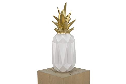 KunstLoft® Skulptur Pineapplicious 19x19x54cm | Moderne Kunststein-Figur | Ananas Deko Weiß Gold | Statue als Unikat - Handgefertigtes Kunstwerk | Schöne Wohnzimmer-Dekoration