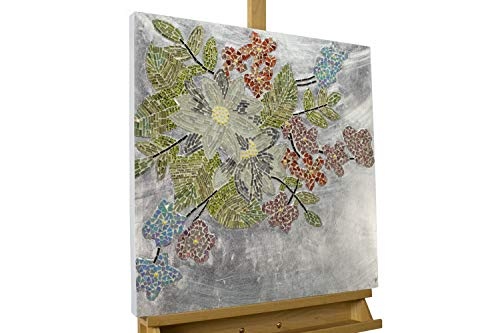 Extravagante KunstLoft® Mosaik Wandbild Wondrous Blooms 61x61x5cm | Design Glaskunst XXL handgefertigt | Luxus Glasbild Wandrelief | Natur Baum Zweige Rot | Wanddeko aus Glas modern