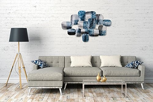 Extravagante KunstLoft® Metall Wandskulptur Adamant 78x118x6cm | Design Wanddeko XXL handgefertigt | Luxus Metallbild Wandrelief | Silber Blau Platten Abgerundet Abstrakt | Wandbild modern