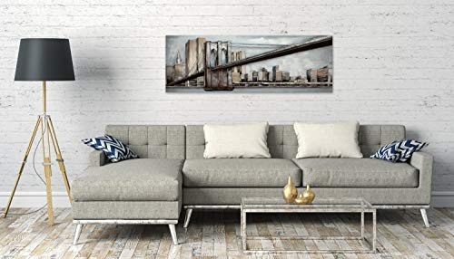KunstLoft Extravagantes Metallbild 3D Brückenband 150x50x6cm | Design Wanddeko XXL handgefertigt | Unikat Luxus Wandskulptur | Brücke Stadt Grau Blau | Wandbild Relief modern