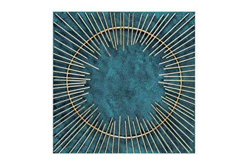 KunstLoft Extravagante Metall Wandskulptur Himmelsfirmament 60x60x2.5cm | Design Wanddeko XXL handgefertigt | Luxus Metallbild Wandrelief | Abstrakt Sonne Gold Blau | Wandbild modern