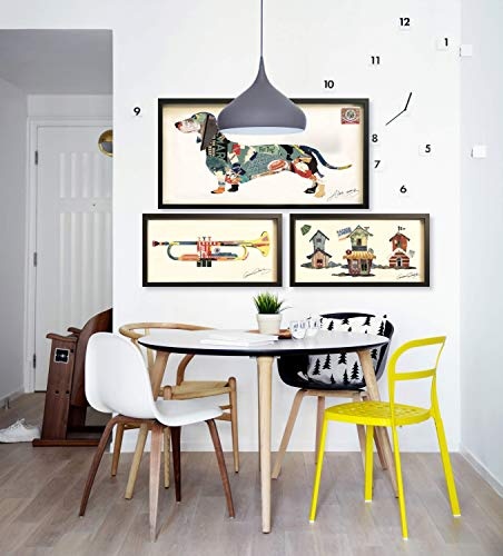 Trendiges KunstLoft® Bild Frame Art 3D Dackelstolz 121x61cm | Handgefertigte Vintage Wanddeko aus Papier | Bunter Hund Dackel Blau 3D Deko | Wandbild Collage Art moderne Kunst Retro im Bilderrahmen